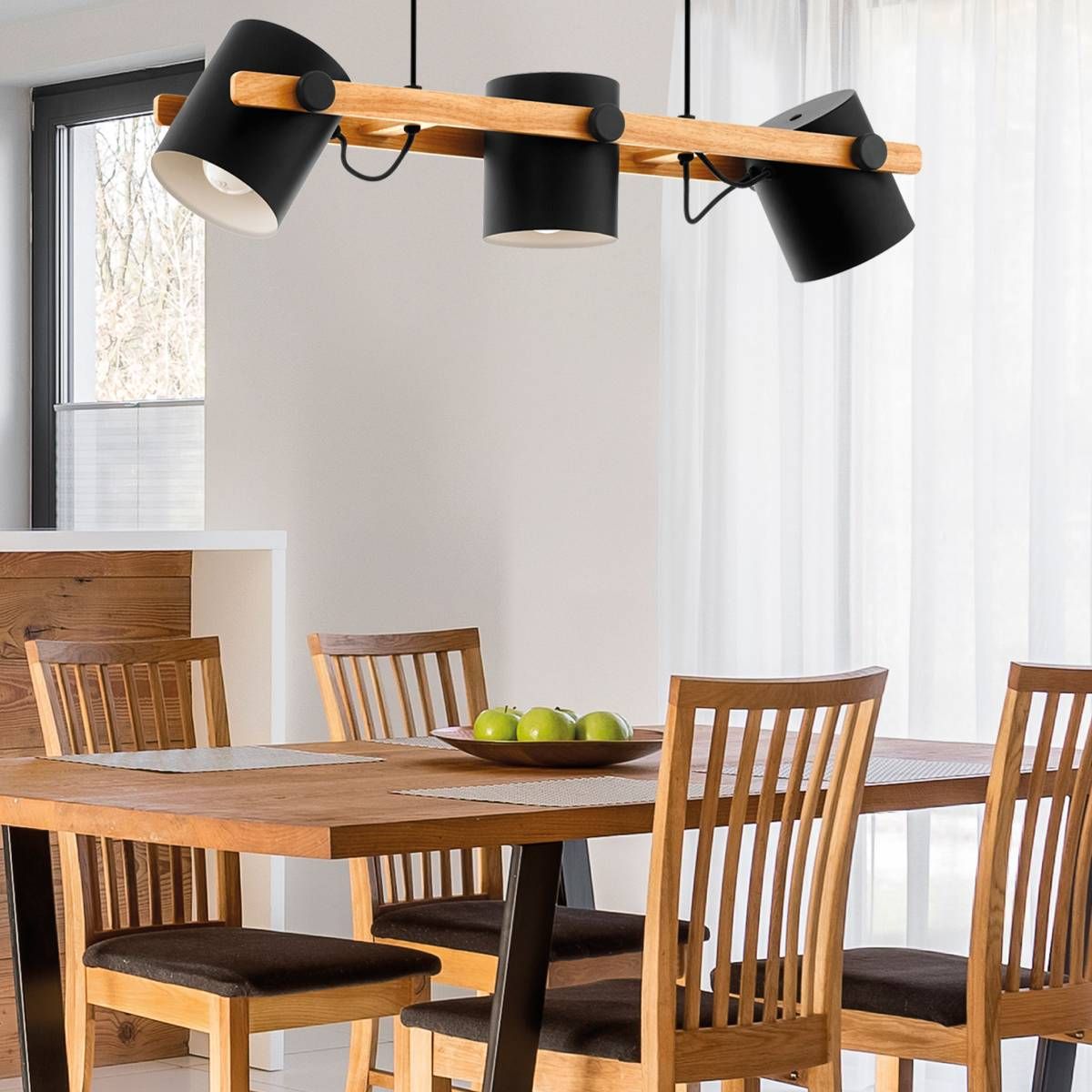 Colgante Hornwood Madera y Acero Negro 3 Lámparas Led E27 220V 7W - Iluminando - Tienda online de artefactos para