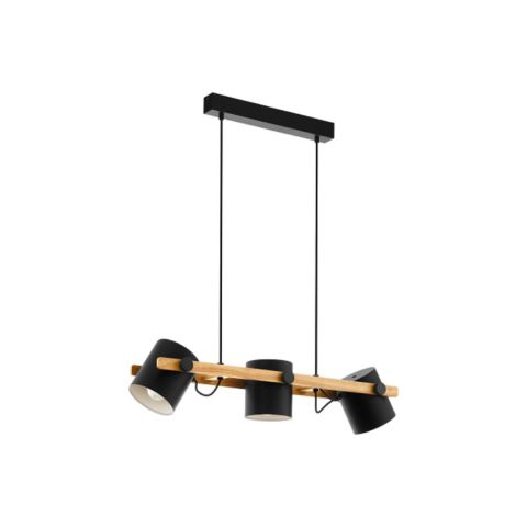 Colgante Hornwood Madera y Acero Negro 3 Lámparas Led E27 220V 7W