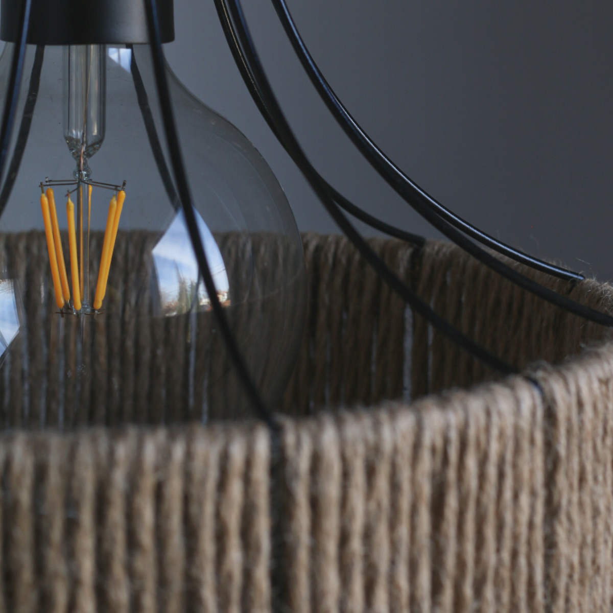 Colgante Campana Yute Con Metal Lámpara Rosca Común 220V E27